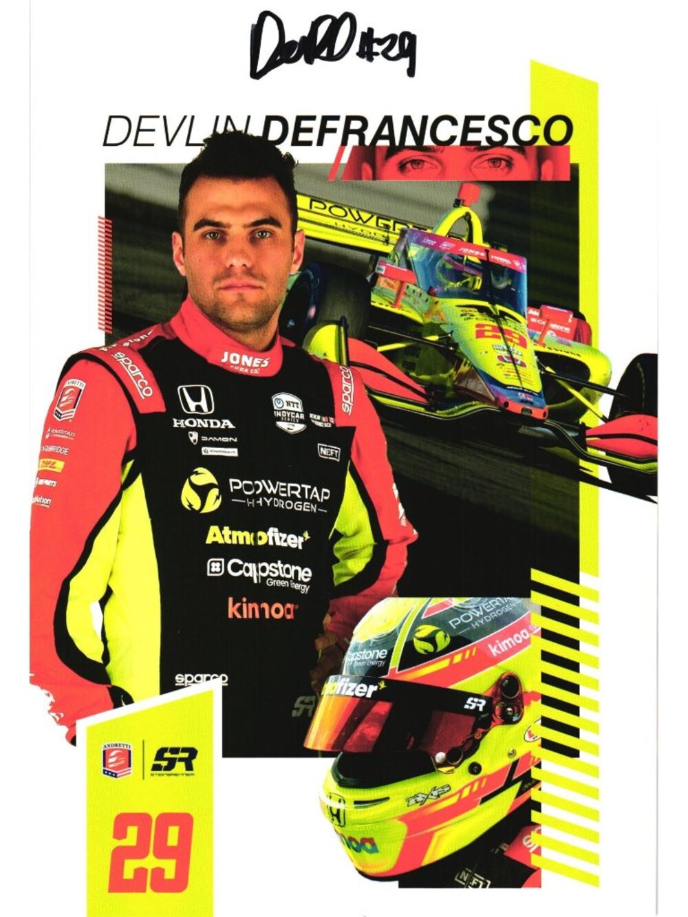 Devlin DeFrancesco 29 IndyCar Racing Signed 7x10 Hero Card Promo Print